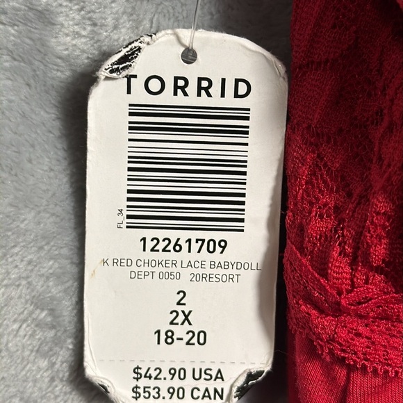 NWT Torrid Red choker‎ lace babydoll top  Sleeveless Lace  torrid size 2 18 / 20 - Picture 2 of 9